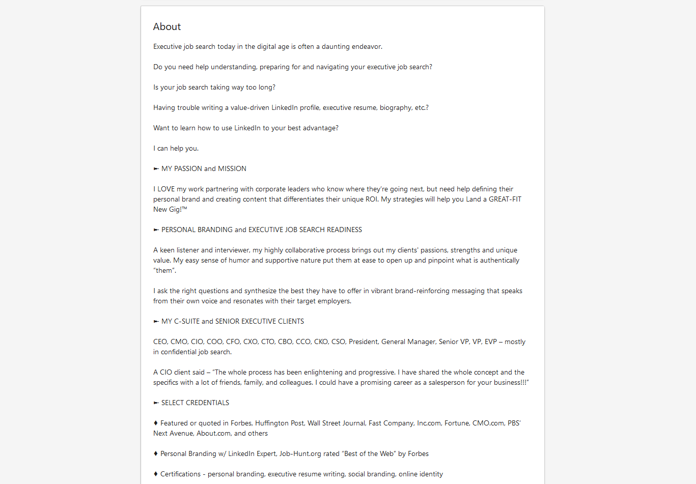 linkedin about section formatted