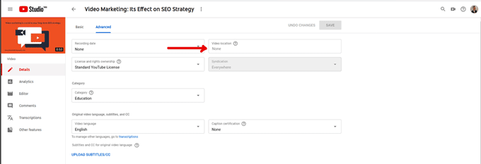 location tagging youtube video