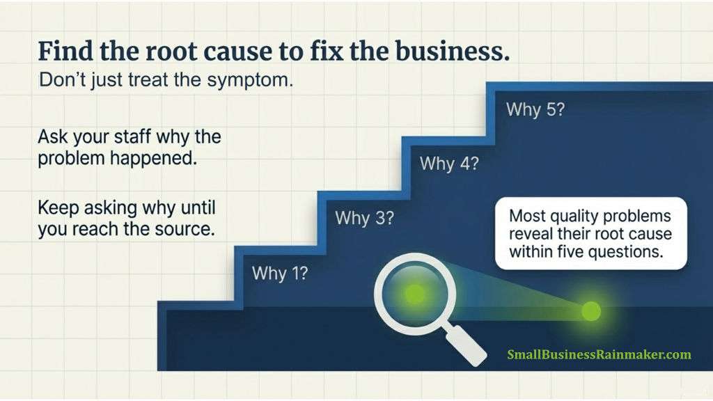 Illustration showing use of the 5 Whys to find the root cause