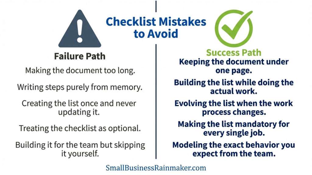 Graphic showing checklist mistakes vs. proper checklist usage